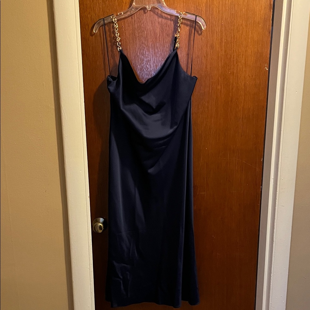 Elegant Navy blue Dress with Gold Chain Straps